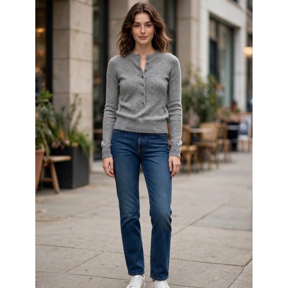 J. Crew Sweaters - J.Crew Collection Italian Cashmere Henley Sweater Gray XXS Waffle Knit Raglan